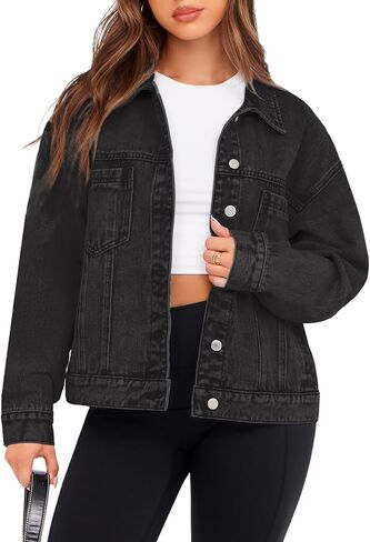 Glamaker Womens Oversized Jean Jacket Casual Long Sleeve Button Down Denim Jacket Fall Coat in Saudi Arabia