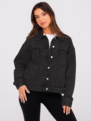 Glamaker Womens Oversized Jean Jacket Casual Long Sleeve Button Down Denim Jacket Fall Coat in Saudi Arabia