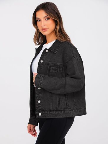 Glamaker Womens Oversized Jean Jacket Casual Long Sleeve Button Down Denim Jacket Fall Coat in Saudi Arabia