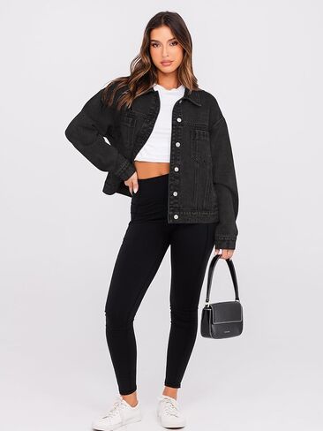 Glamaker Womens Oversized Jean Jacket Casual Long Sleeve Button Down Denim Jacket Fall Coat in Saudi Arabia