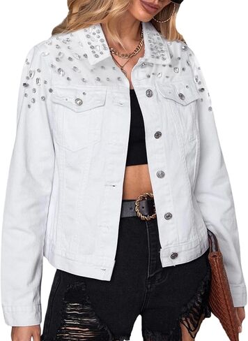 Kedera Jean Jacket Women Trendy 2024 Embellished Button Down Vintage Western Trucker Jacket Fall Coat Outfits in Saudi Arabia