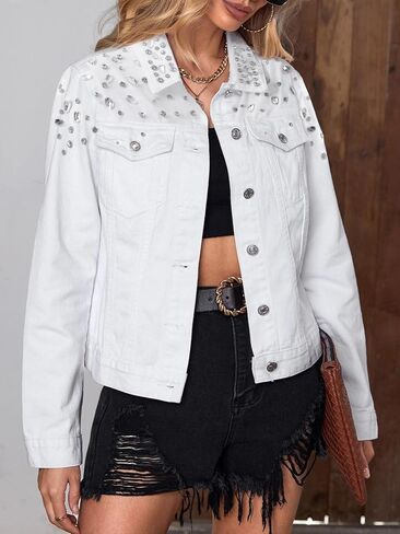 Kedera Jean Jacket Women Trendy 2024 Embellished Button Down Vintage Western Trucker Jacket Fall Coat Outfits in Saudi Arabia