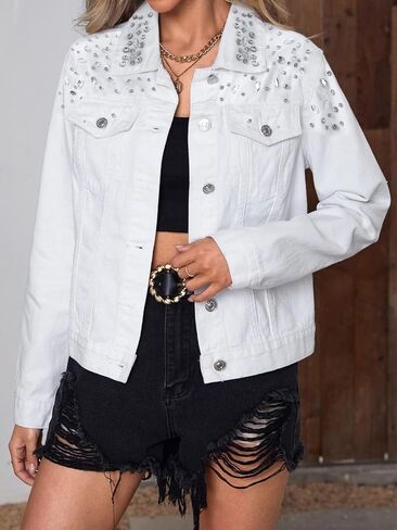 Kedera Jean Jacket Women Trendy 2024 Embellished Button Down Vintage Western Trucker Jacket Fall Coat Outfits in Saudi Arabia