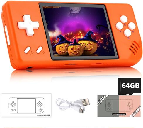 RG28XX Retro Game Console 2.83 Inch 640*480 IPS Screen Linux System Built-in 64GB TF Card,with 3100mAh Battery Linux System Games Consoles,Support HD and TV Output Casual Game Console(Orange) in Saudi Arabia