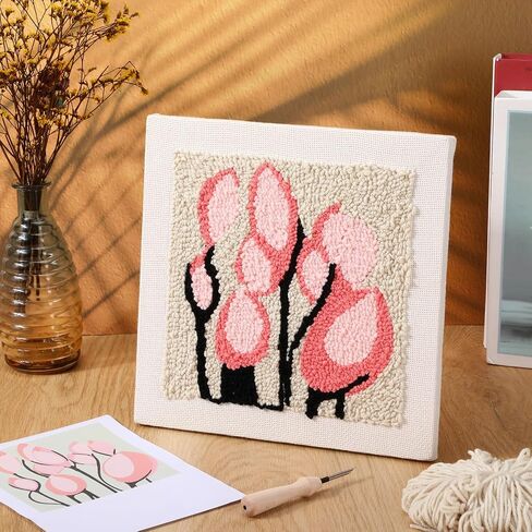 Daifunli 4 Sets Punch Needle Kit with Frame for Beginners 10 x 10 Inch Embroidery Starter Kits Punch Needle Kit with Pattern, Threader, Yarns, Tools for Adults Craft DIY Christmas Birthday in Kuwait