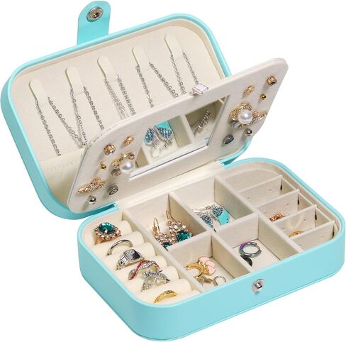 صندوق مجوهرات للسفر، حقيبة مجوهرات محمولة، صناديق تخزين صغيرة لتنظيم المجوهرات للأساور والقلائد والأقراط والخواتم in Kuwait