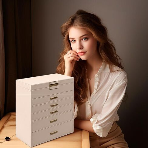 Jewelry Box for Women, Multi-layer Jewelry Box - Five Drawers with Six Storage Compartments,Luxury Jewelry Organizer for Women |,Jewelry Storage Box,Jewelry Box,joyeros organizador de mujer in Saudi Arabia