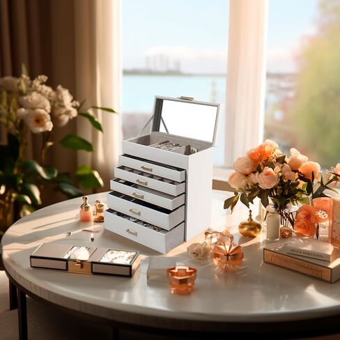 Jewelry Box for Women, Multi-layer Jewelry Box - Five Drawers with Six Storage Compartments,Luxury Jewelry Organizer for Women |,Jewelry Storage Box,Jewelry Box,joyeros organizador de mujer in Saudi Arabia