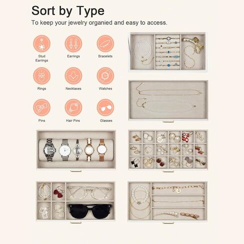Jewelry Box for Women, Multi-layer Jewelry Box - Five Drawers with Six Storage Compartments,Luxury Jewelry Organizer for Women |,Jewelry Storage Box,Jewelry Box,joyeros organizador de mujer in Saudi Arabia