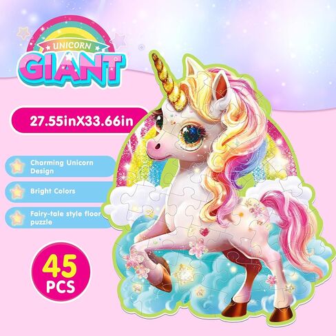 45 Pcs Unicorn Floor Puzzles for Kids Ages 3-5, Giant Floor Puzzles for Kids Ages 4-8, Kid Floor Puzzles 4-6, Big Large Puzzles for Kids, Toddler Floor Puzzle, Jumbo Puzzles Toddlers(Rainbow) in Saudi Arabia
