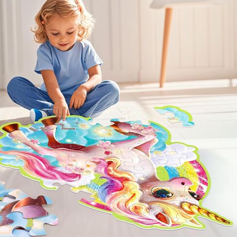 45 Pcs Unicorn Floor Puzzles for Kids Ages 3-5, Giant Floor Puzzles for Kids Ages 4-8, Kid Floor Puzzles 4-6, Big Large Puzzles for Kids, Toddler Floor Puzzle, Jumbo Puzzles Toddlers(Rainbow) in Saudi Arabia