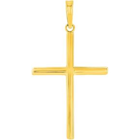 14K Yellow Gold Plain Slender Cross Pendant with High Polish