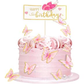 10-Pieces Purple Gold Butterfly Cake Toppers Happy Birthday 1-Metal Gold Birthday Cake Butterfly Party Decorations