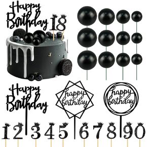 25 PCS Birthday Cake Topper Set, Acrylic Happy Birthday Cake Toppers Numbers 0-9 Crown Cake Topper Ball Shaped Cake Insert Toppers Birthday Cake Decorations for Children or Adults (Style 2)