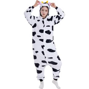 Animal Pajamas Cosplay Costume Cow Cartoon Animal One-piece Pajamas Sleepwear Unisex Adult Teenager One for Halloween