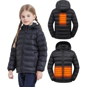 HEWINZE Kids Heated Jacket,Lightweight Water-Resistant Hooded Puffer Heated Coat for child with 5V Battery Pack（Unisex）