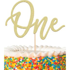 MYAMPED First Birthday Cake Topper - Glitter Gold One Sign 1st birthday Cake Decorating Supplies, Suitable for Baby Shower Favors, Baby Gender Reveal, Baby Birthday Party or Baby Photo Booth Props