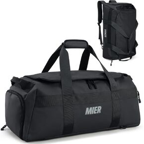 MIER Gym Bag for Men Large Duffel Backpack with Shoe Compartment, 60L Convertible Duffle Bags Weekender Overnight Bag for Gym Sports Travel, Black