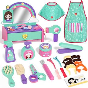 Lehoo Castle Wooden Kids Hair Salon Playset, Toddler Vanity for 3 Year Old Girls Birthday Gift, Beauty Barber Hair Styling Toys Pretend Play