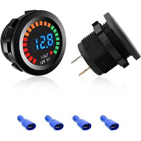 2 PCS 12V DC LED Digital Voltmeter, Round Panel Digital Display Voltmeter with Terminals, Waterproof Voltmeter Battery Tester for Most Cars, Trucks, Boats, Car Accessories