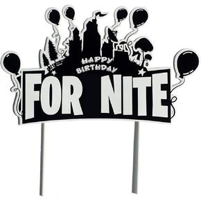 PrestoMarket Happy Birthday Cake Topper (8 inches) For Video Game Party Favors Supplies Birthday Cake Decoration Party Supply (Black)