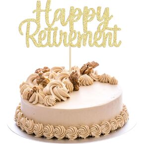 Gyufise Gold Glitter Happy Retirement Cake Topper Retirement Cake Decoration Picks for Retired Party Cake Decoration Party Supplies 1 Pack