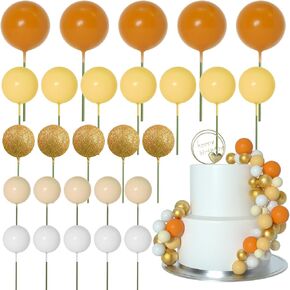 ASTARON 50 Pcs Ball Cake Topper Sticks Mini Balloons for Cake Decorating Supplies Foam Balls Cake decorations for Christmas Cake Birthday Cake Toppers Decorations (Gold，Red Series)