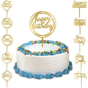 10-Pack Happy Birthday Cake Toppers,Gold Cake Toppers Acrylic Birthday Cake Supplies,4inchx6inch (Gold)