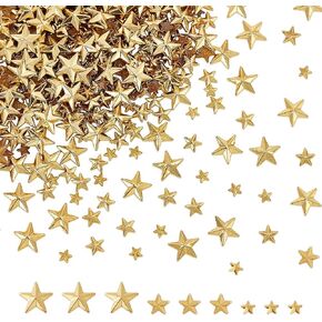 arricraft 600 Pcs Star Hotfix Iron On, 4/6/10mm Star Embellishments Flat Back Mini Rhinestone Appliques Punk Rivets Metal Star Studs for Costume Decoration Accessories DIY Craft, Golden
