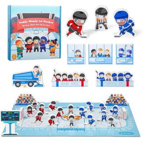 Ice Hockey Building Blocks Toy Playset, Wooden Hockey Action Figures with Assembly Hockey Rink , Hockey Learning Toys, Mini Hockey Games, Hockey Player Figurines, Gift for Baby Toddlers Kids Children