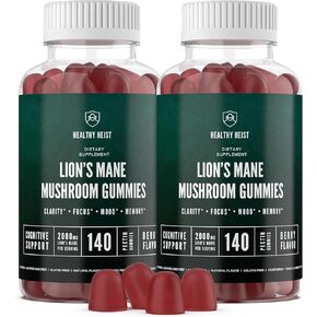 Lions Mane Mushroom Gummies for Adults, 140 Count Bulk Lion's Mane Chewables, High Potency 10:1 Organic Extract amounts to 2000mg, Supplement Supports Mental Clarity, Focus, Mood and Brain Fog