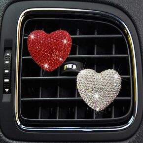 2 Packs Car Air Vent Clip Car Decoration,Bling Heart Style Air Conditioning Outlet Clip,Car Air Freshener Clip, Car Interior Decor Charm Colorful, Car Interior Accessories for Girls Women