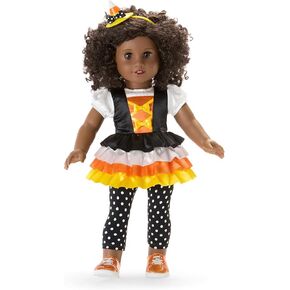 American Girl Trick-or-Treat Candy Halloween Costume for 18 inch Doll Clothes with Polka-dot Leggings, 4 pcs, Ages 6+