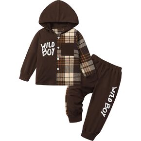 KANGKANG Toddler Boy Clothes Plaid Long Sleeve Hoodie Sweatshirt + Pants 2pcs Fall Winter Boys Outfit Set