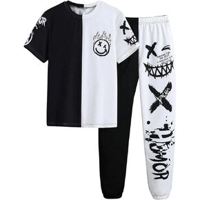 WDIRARA Boy's Two Piece Graphic Print Short Sleeve T Shirts and Elastic Waist Pants Clothing Set