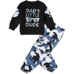 Toddler Boy Clothes Black Long Sleeve Letter Print Sweatshirts and Camouflage Pants Toddler Boy Fall Outfits