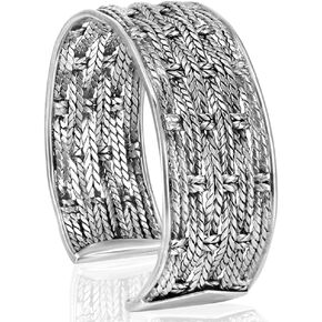 VY JEWELRY BASKET WEAVE CUFF - 925 Sterling Silver Wide Bracelet for Men and Women - Made in Thailand