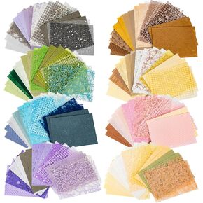 Forzacx 144 Sheets textured scrapbook paper, 8 Pack decorative craft paper and Mesh Fabric Assorted Set - for DIY Background Card Making Scrapbook Photo Album Decor, 3.9x5.5 Inch