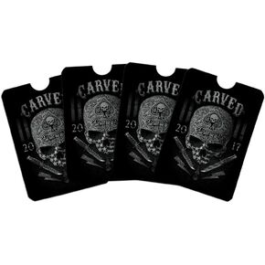 Carved One Shot Kill USA Flag Skull Tactical Credit Card RFID Blocker Holder Protector Wallet Purse Sleeves Set of 4