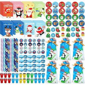 216 Christmas Stationery Party Favors Xmas Party Supplies Assortment Goody Bag Fillers for Christmas Gift Bags Drawstring Prizes Events(Fresh Style)