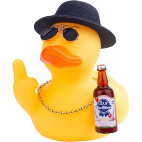 Rubber Duck Car Ornament, Unique Yellow Duck Car Dashboard Decorations Accessories with Top Hat Sunglasses Necklace and Cute Prop (3.54 Inches, Red)