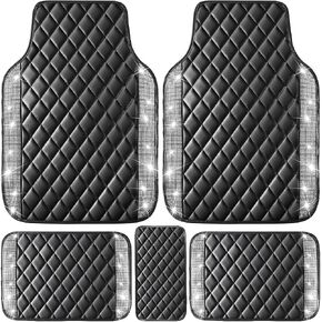 NBTEPEM Pink Bling Leather Car Floor Mats Full Set, Sparkly Diamond Car Mats Universal Fit Most Automotive, Glitter Rhinestone Carpet Waterproof Anti-Slip, 5 pcs Set (Pink Leather Diamond) in Saudi Arabia