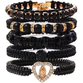Bohemian Beaded Virgin Mary San Judas Bracelet Set, Boho Crystal Jewelry Birthday Gifts for Women Girls Teens