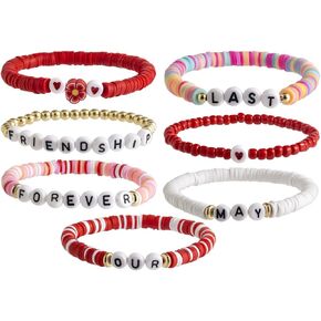 Strawberry Polymer Clay Stacktable Bracelets Colorful Strawberry Heishi Clay Bead Bracelet Set Boho Fruit Elastic Summer Beach Letter Bracelets Layered Jewelry for Women Girls
