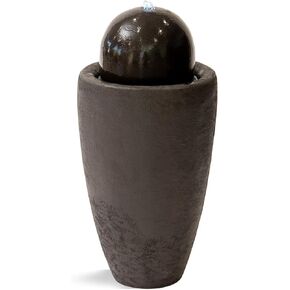 XBrand 25.98"W Round Stone Modern Stone Textured Sphere Water Fountain w/LED Lights, Ball Water Fountain Décor, Indoor/Outdoor Fountain, Garden Sphere Fountain, Patio Fountain, Outdoor Fountain, Brown