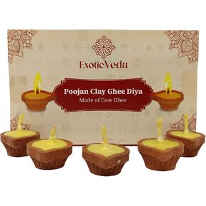 Handcrafted PUJAN Clay Diya Set of 15 - Eco-Friendly Homemade Diya with Premium Cow Ghee Wick for Spiritual Rituals, and Religious Ceremonies, Meditation.