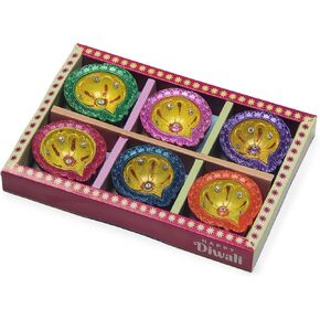 Handmade Terracoaat Set of 6 Premium Multicolored Clay Diya for Diwali/Navratri Decorations Oil Lamp Diwali Clay Diya Tea Light Holder Indian Decor Festival Gifts Puja Items