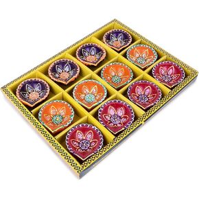 Diwali Diyas Clay Diya Diyas for Diwali [12 Pcs] Indian Puja Oil Lamp - Colorful Diyas for Diwali Decorations with Cotton Wicks - Indian Housewarming Return Gift Items Hashcart®