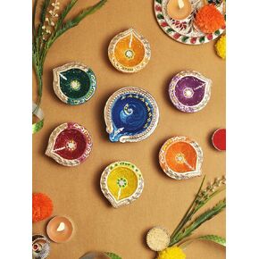 Premium Handmade Terracoaat Set of 7 Multicolor Clay Diya for Diwali/Navratri Decorations Oil Lamp Diwali Clay Diya Tea Light Holder Home Decor Festival Gifts Puja Items - DIYA07HL03