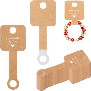 Thinp 100 Pcs Keychain Packaging,Self Adhesive Keychain Display Card Bracelet Packaging Bracelet Display Cards Kraft Handmade with Love Blank Cards 4X1.5“ for Small Business of Keychain Earring